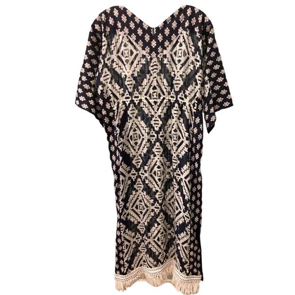 NWT Tory Burch Beatrice Tapestry Geo Caftan Fringe Dress Size 2 - Picture 3 of 9
